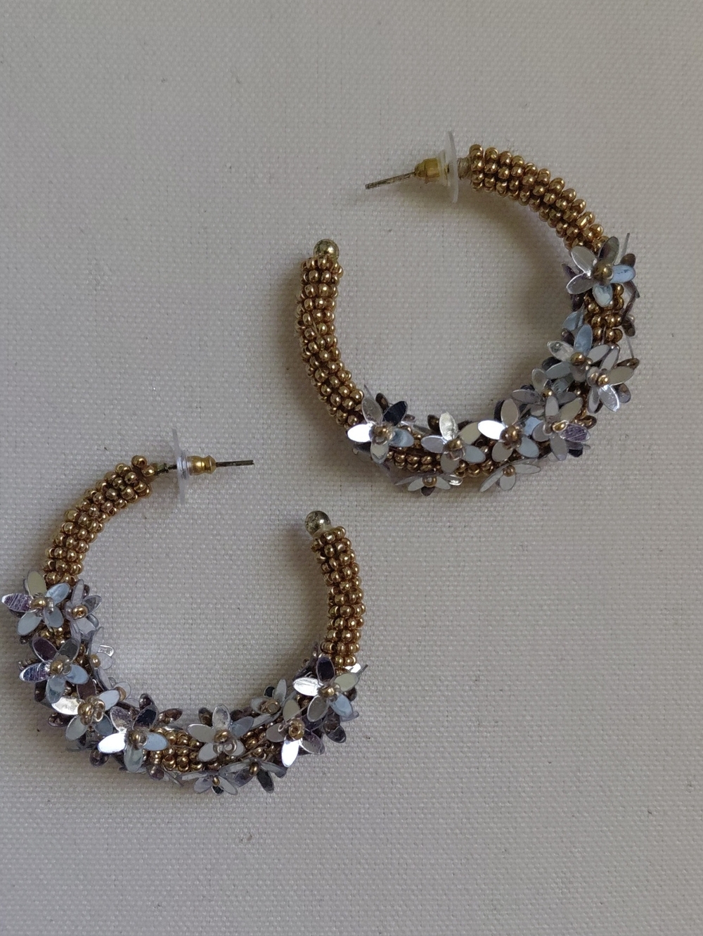 Anthropologie Large Beaded Flower Hoop Earrings